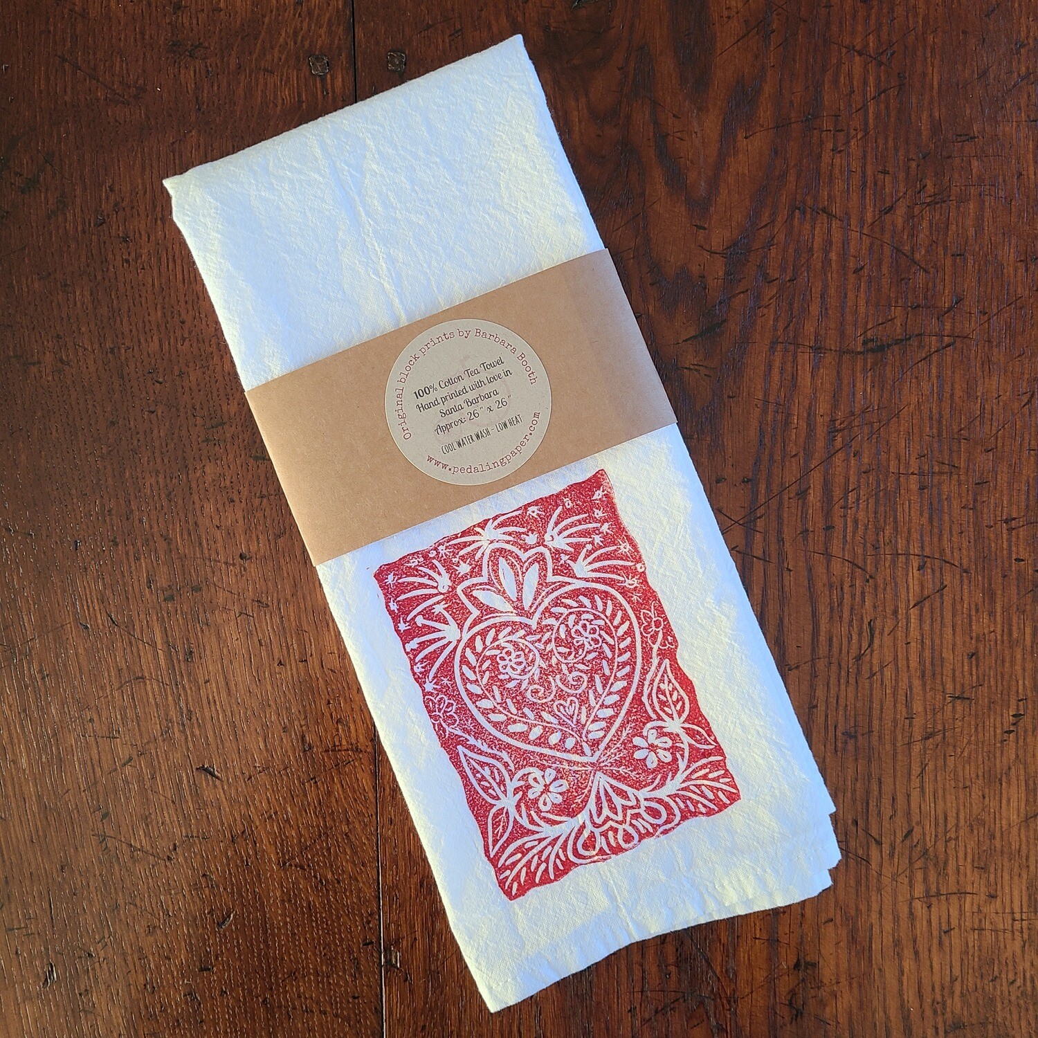 &quot;Queen of Hearts&quot; - Block Printed Tea Towel