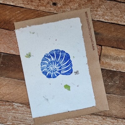 &quot;Nautilus&quot; Block Print Note Card printed on kelp paper