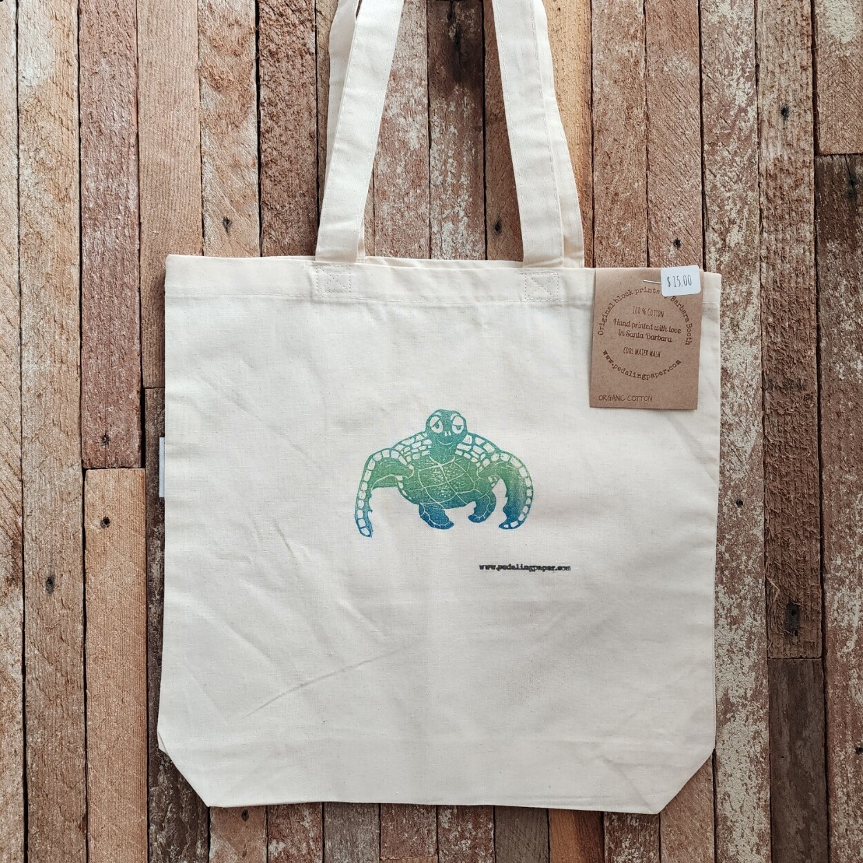 &quot;Sheldon the Sea Turtle &quot; Block Printed Tote Bag