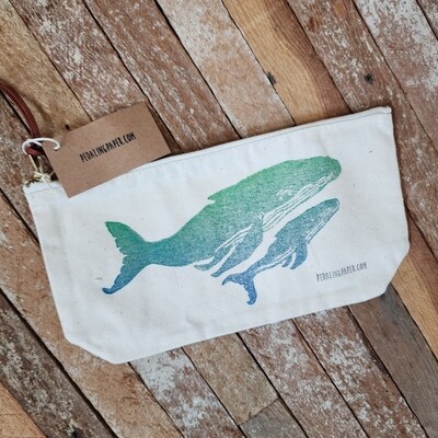 &quot;Mama &amp; Baby Whale&quot; Canvas Pouch - Block Printed