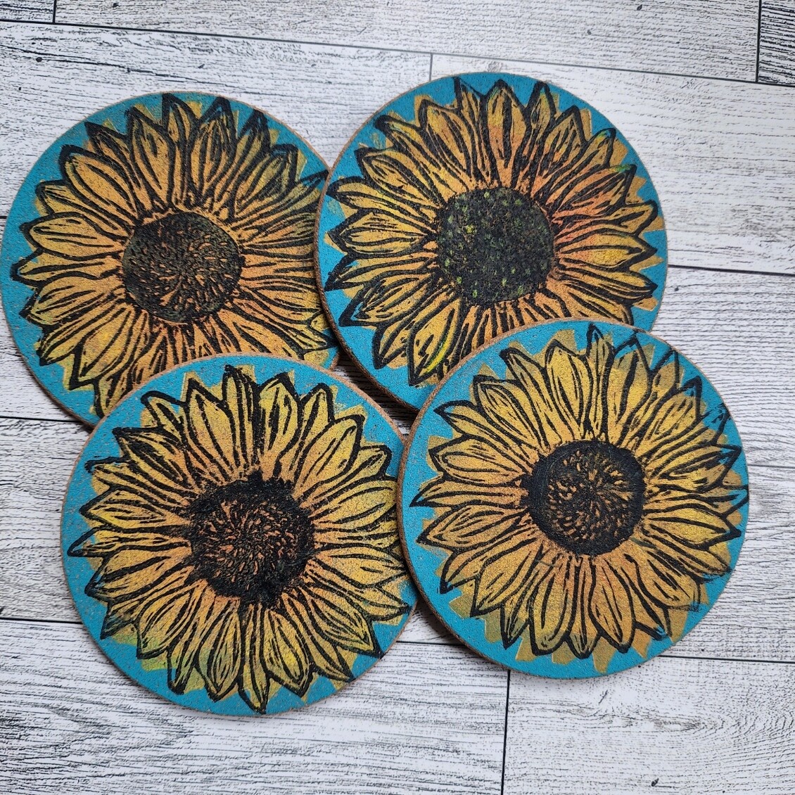 Sunflower  Block Printed Coasters