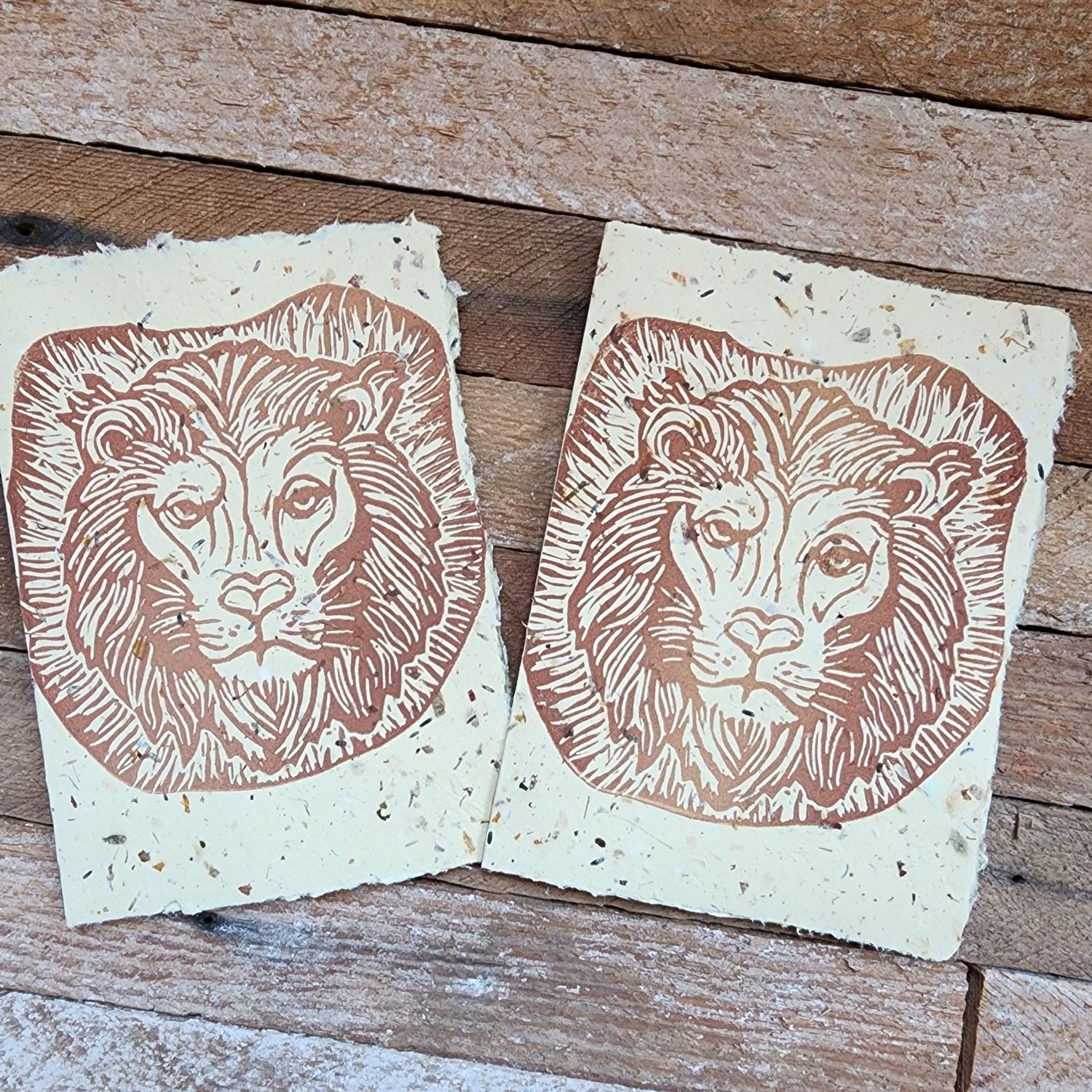 &quot;Leo&quot; the Lion Block Printed Handmade Paper Note Card