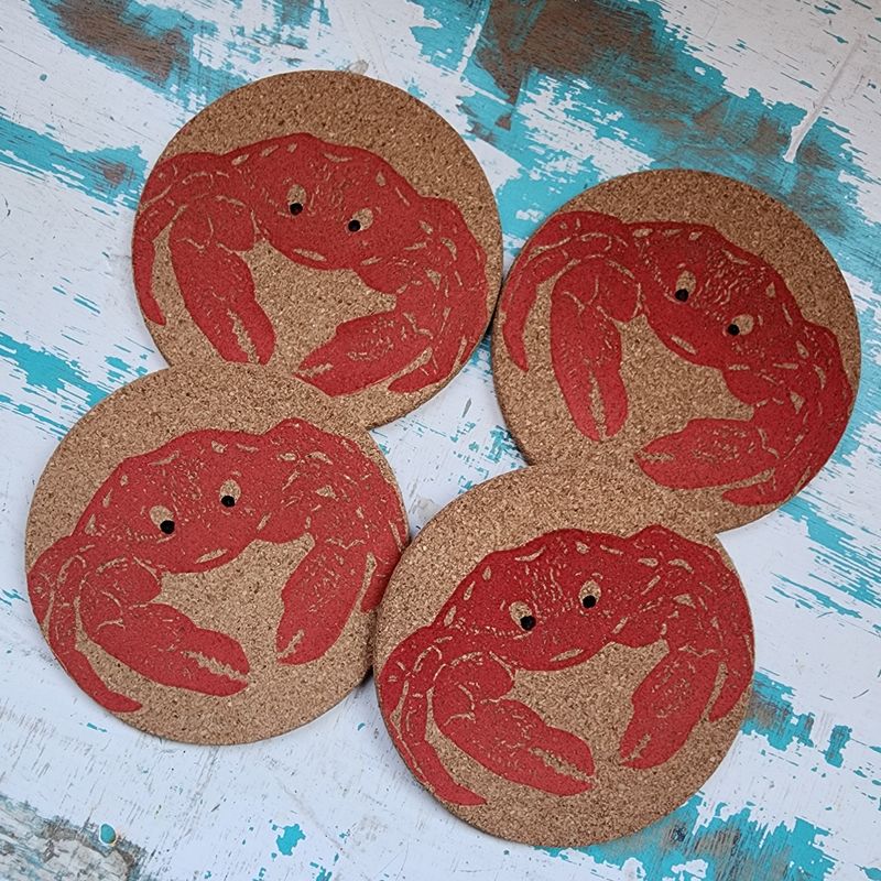 Cancer the Crab  Block Printed Coasters