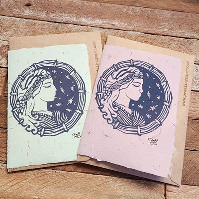 &quot;Virgo&quot; Block Printed Handmade Paper Note Card