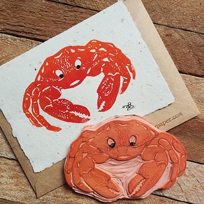 &quot;Cancer the Crab&quot; Block Printed Handmade Paper Note Card