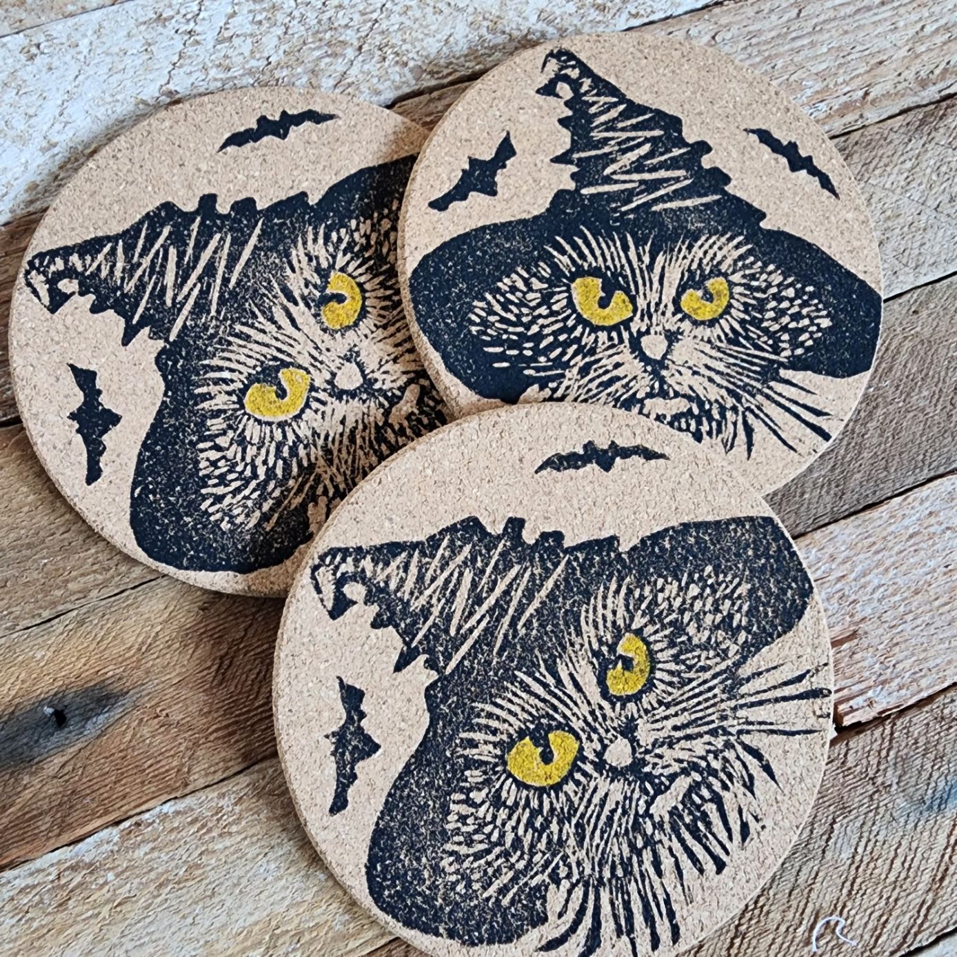 Cat.Hat.Bat  Block Printed Coasters