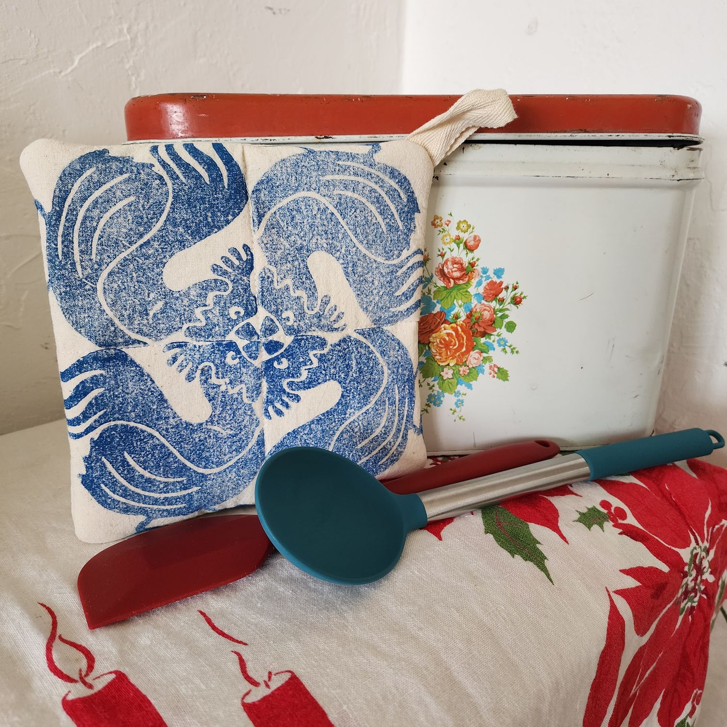 Block Printed Rooster Pot Holder