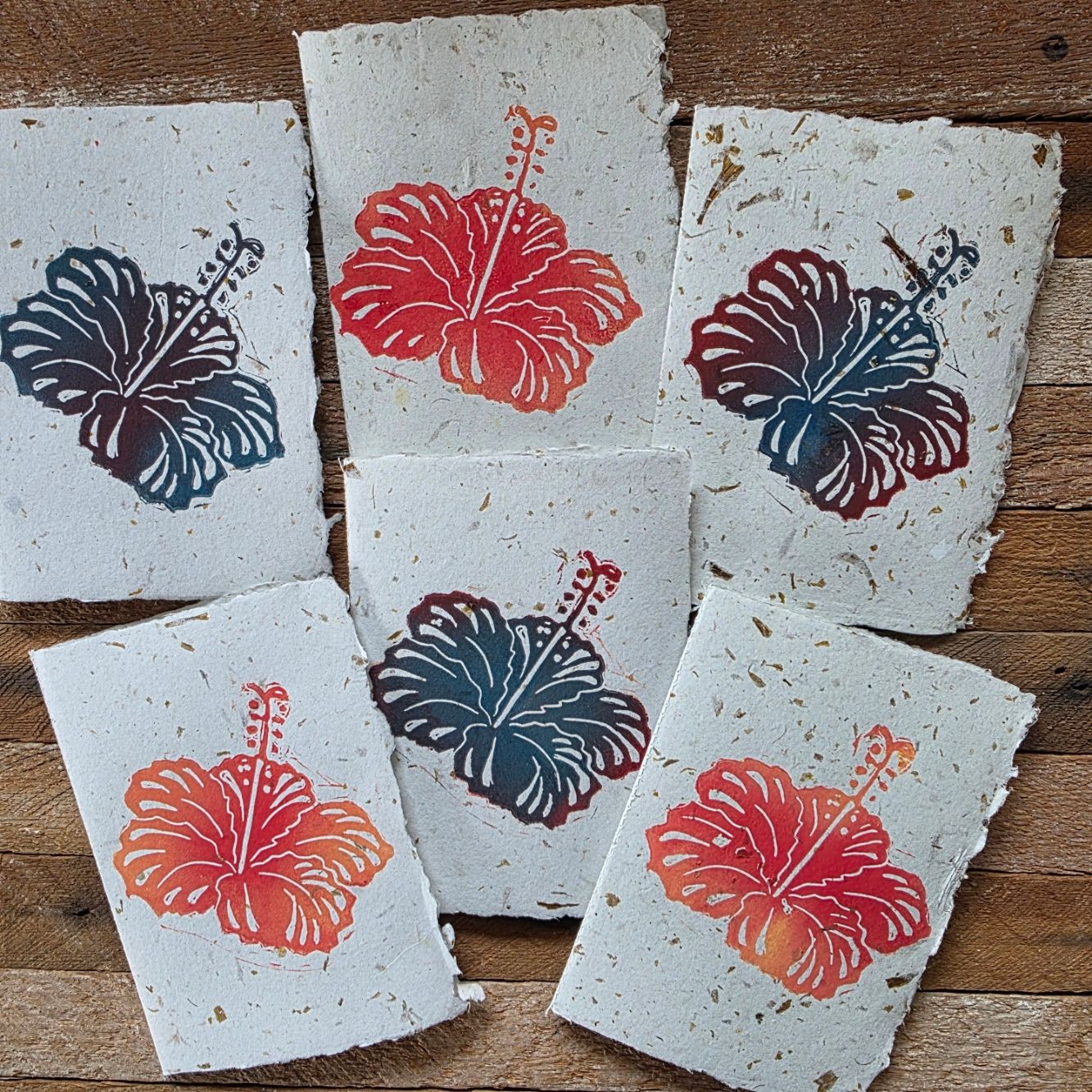 "Hibiscus"  Block Printed Notecard