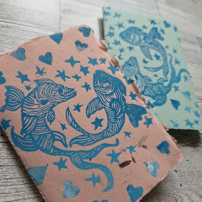 &quot;Pisces&quot; Block Printed Handmade Paper Note Card