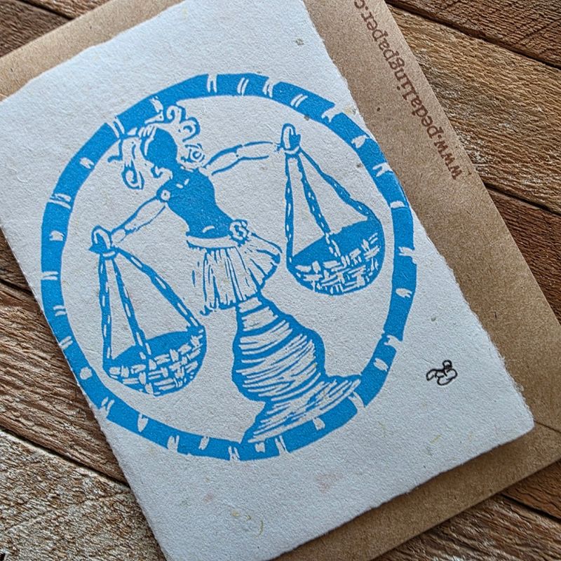 &quot;Libra&quot; Block Printed Handmade Paper Note Card