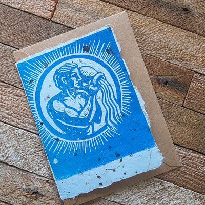 &quot;Aquarius&quot; Block Printed Handmade Paper Note Card