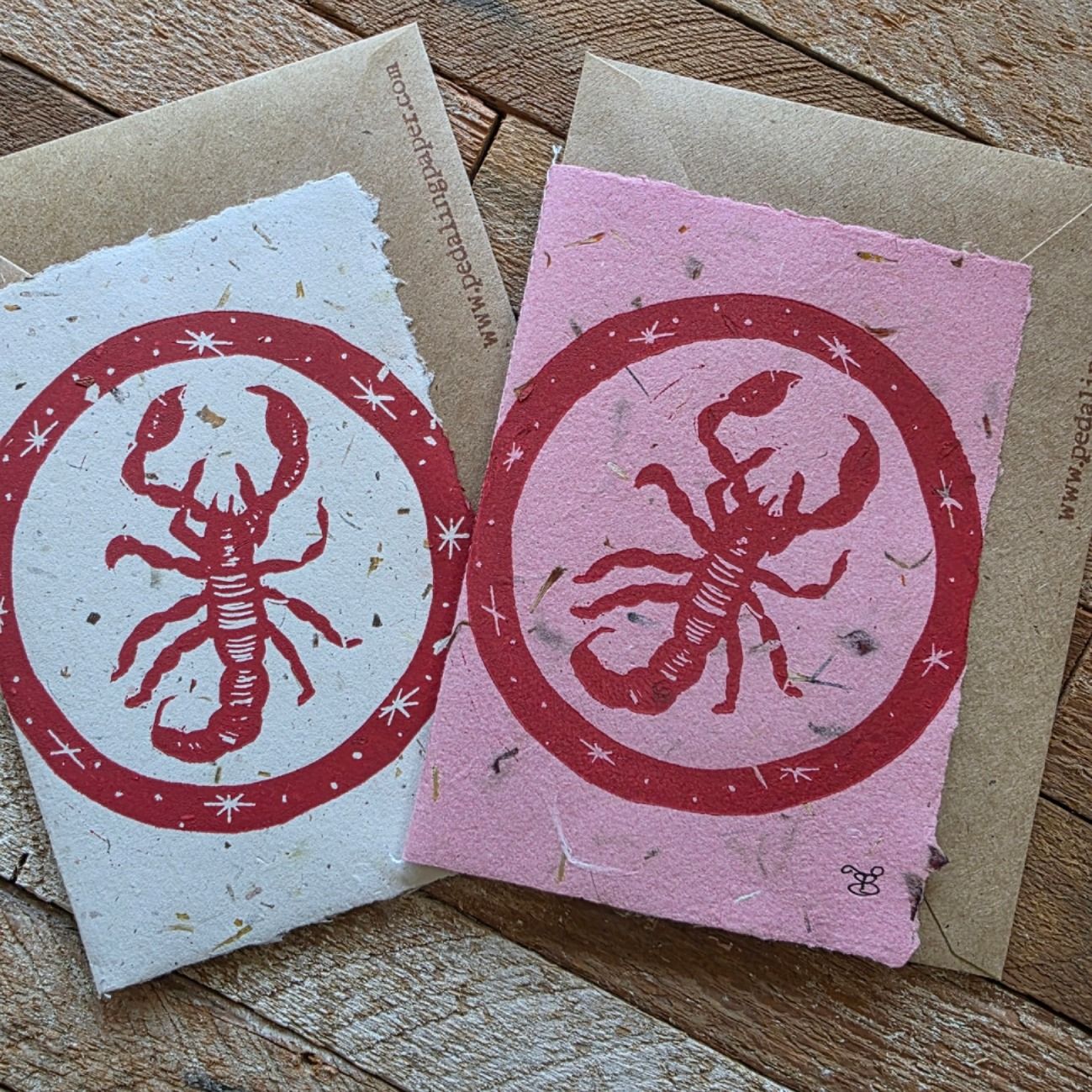 &quot;Scorpio&quot; Block Printed Handmade Paper Note Card