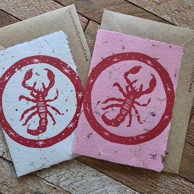 &quot;Scorpio&quot; Block Printed Handmade Paper Note Card