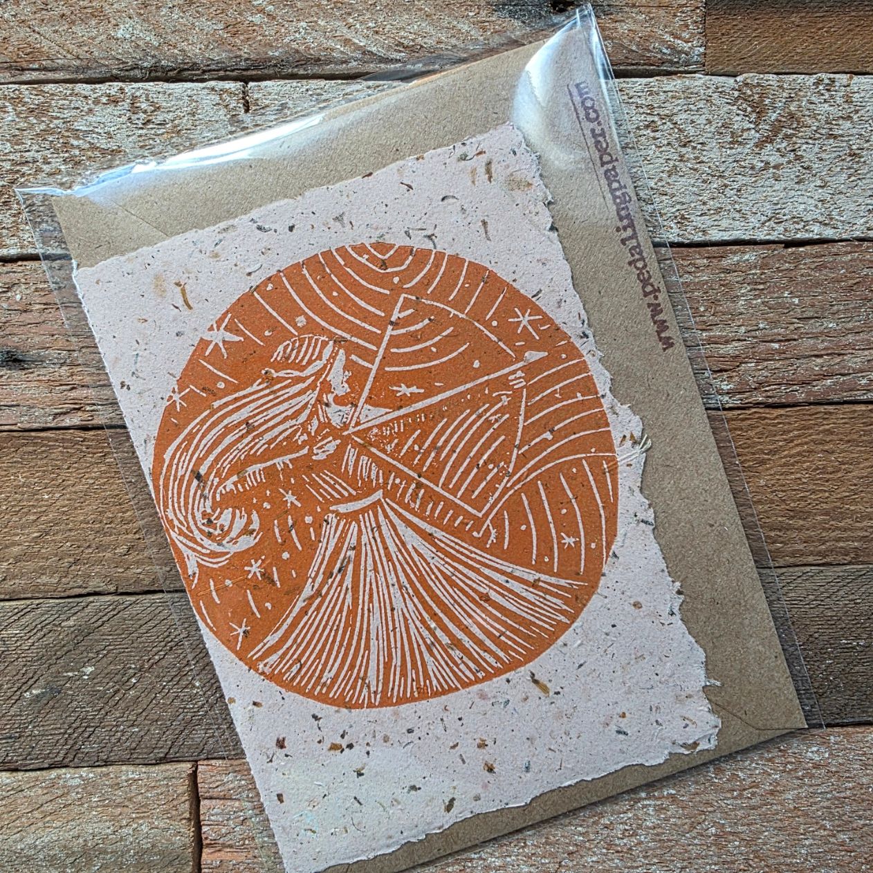&quot;Sagittarius&quot; Block Printed Handmade Paper Note Card