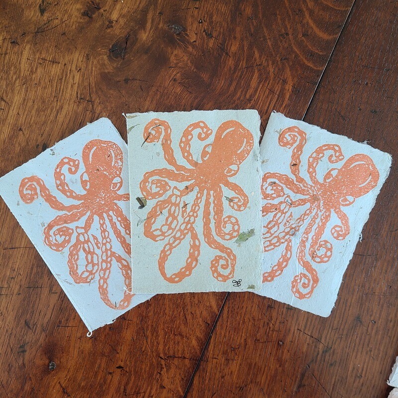 "Octavia the Octopus" Note Card  -Handmade Paper