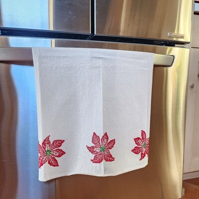 Poinsettia Block Printed Tea Towel