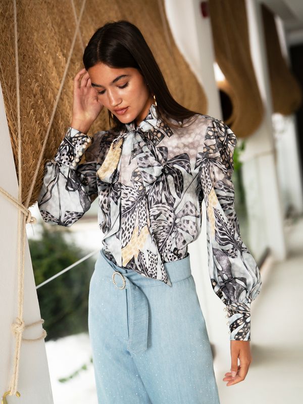 Camisa Adriana Estampado Seda Natural Azules