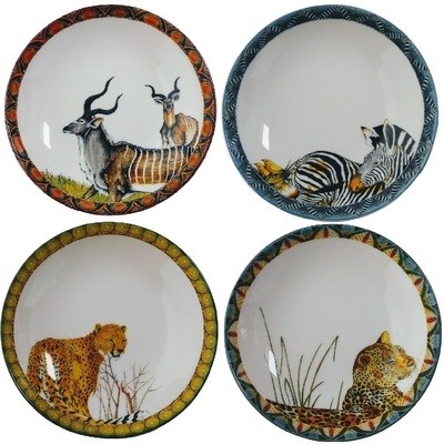 Set of 4 Wok Plates Kudu,Zebra,Cheetah,Leopard
