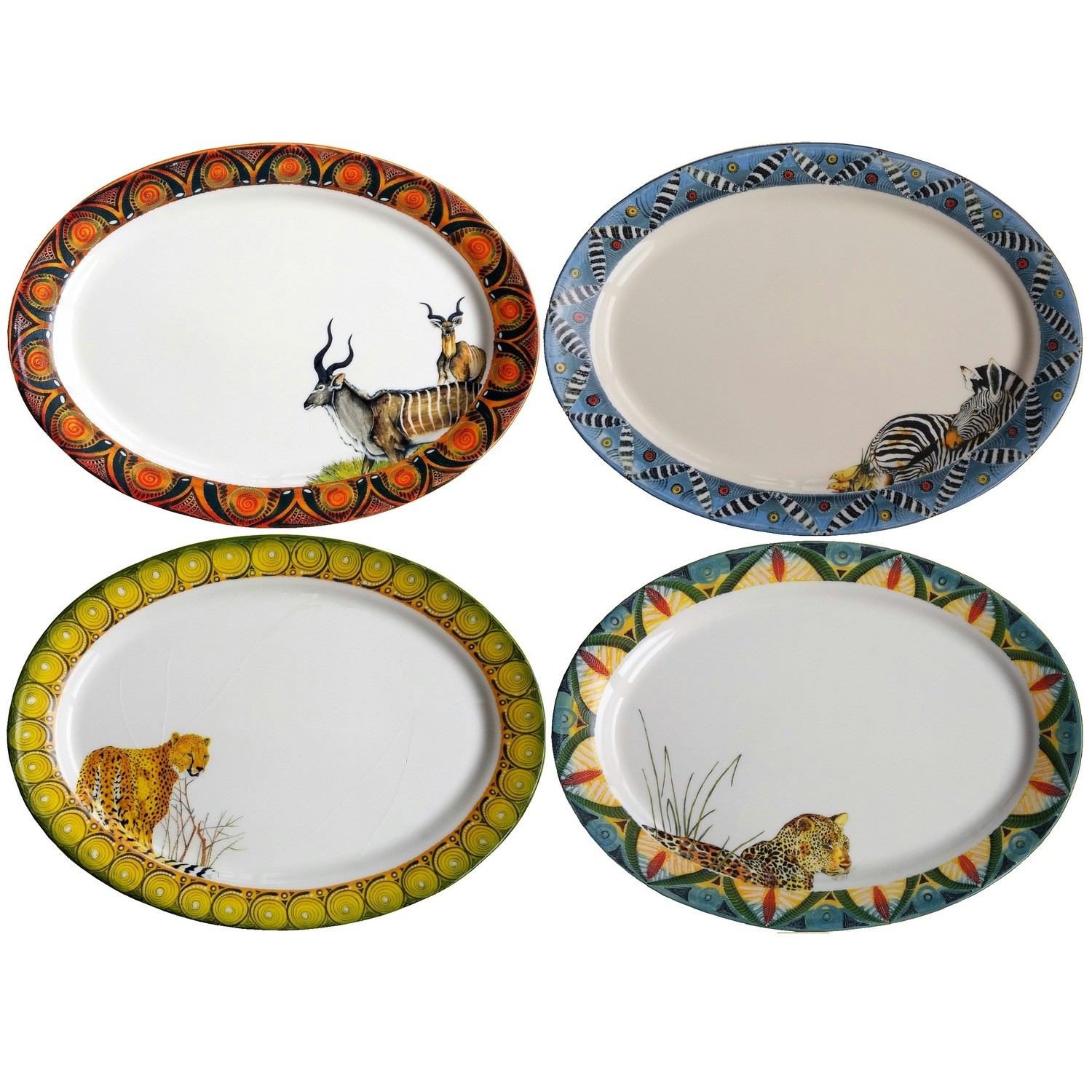Set of 4 Oval Platters Kudu,Zebra,Cheetah,Leopard FREE SHIPPING