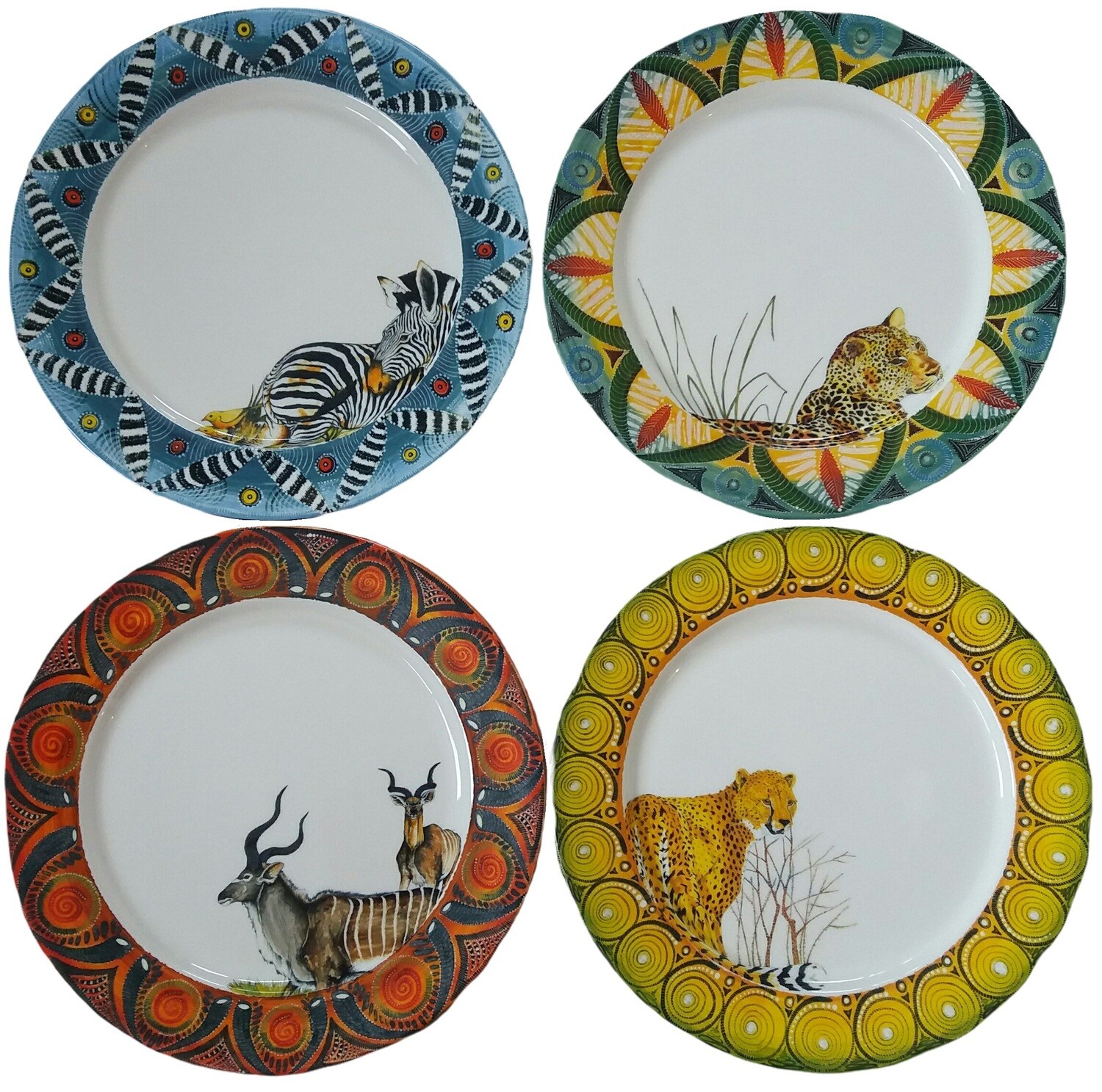 Set of 4 Dinner Plates
Kudu,Zebra,Cheetah,Leopard
FREE SHIPPING