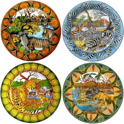 Set of 4 Dinner Plates Kudu,Zebra,Cheetah,Leopard FREE SHIPPING