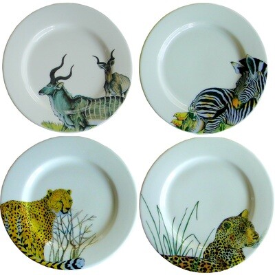 Set of 4 Bread Plates Kudu,Zebra,Cheetah,Leopard