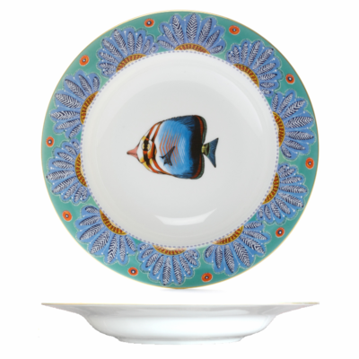 Soup Plate Feathers 8.7&quot; with gold rim