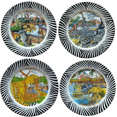 Set of 4 Charger Plates Kudu,Zebra,Cheetah,Leopard FREE SHIPPING