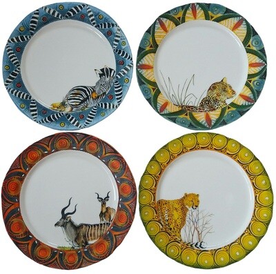 Set of 4 Dinner Plates Kudu,Zebra,Cheetah,Leopard FREE SHIPPING