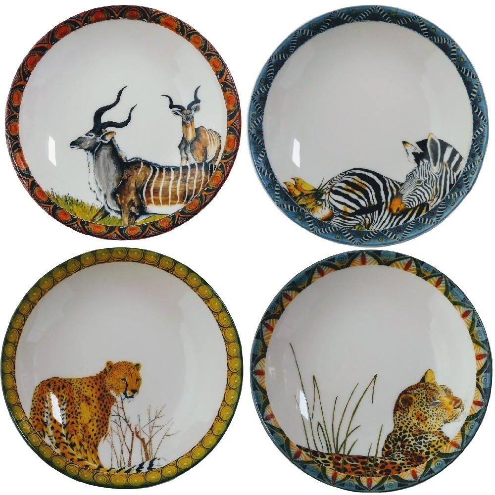 Set of 4 Wok Bowls Kudu,Zebra,Cheetah,Leopard