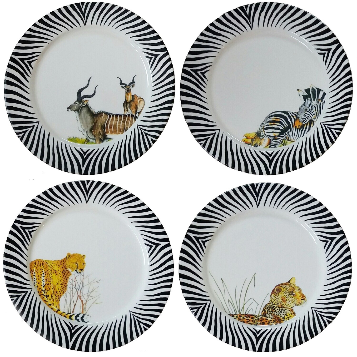 Set of 4 Charger Plates Kudu,Zebra,Cheetah,Leopard FREE SHIPPING