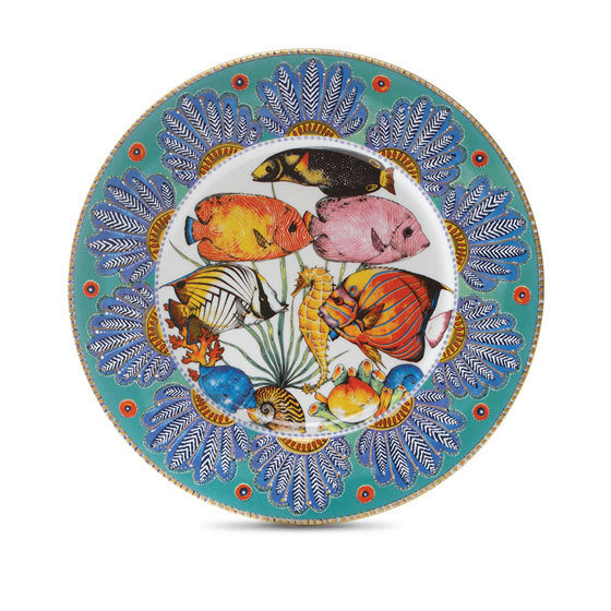 Presentation Plate Feathers 12.6" with gold rim