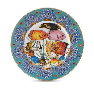Presentation Plate Feathers 12.6" with gold rim