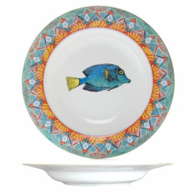 Soup Plate Fan 8.7" with gold rim