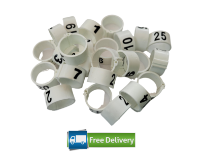 Numbered Poultry / Pigeon Leg Rings 8mm (Pack of 25) WHITE