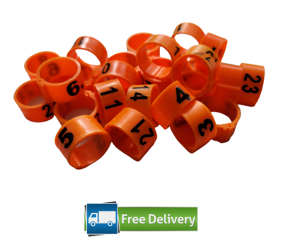 Numbered Poultry Leg Rings 16mm (Pack of 25) ORANGE