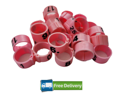 Numbered Poultry Leg Rings 12mm (Pack of 25) LIGHT PINK