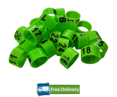 Numbered Poultry Leg Rings 16mm (Pack of 25) GREEN