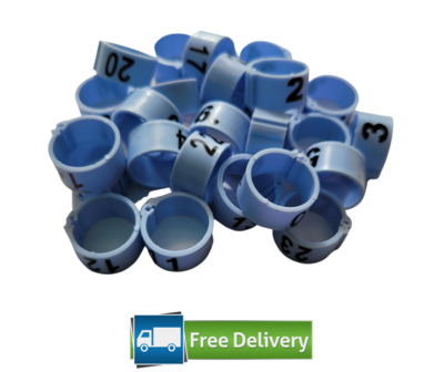Numbered Poultry / Pigeon Leg Rings 8mm (Pack of 25) BLUE