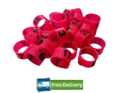 Numbered Poultry Leg Rings 16mm (Pack of 25) DARK PINK