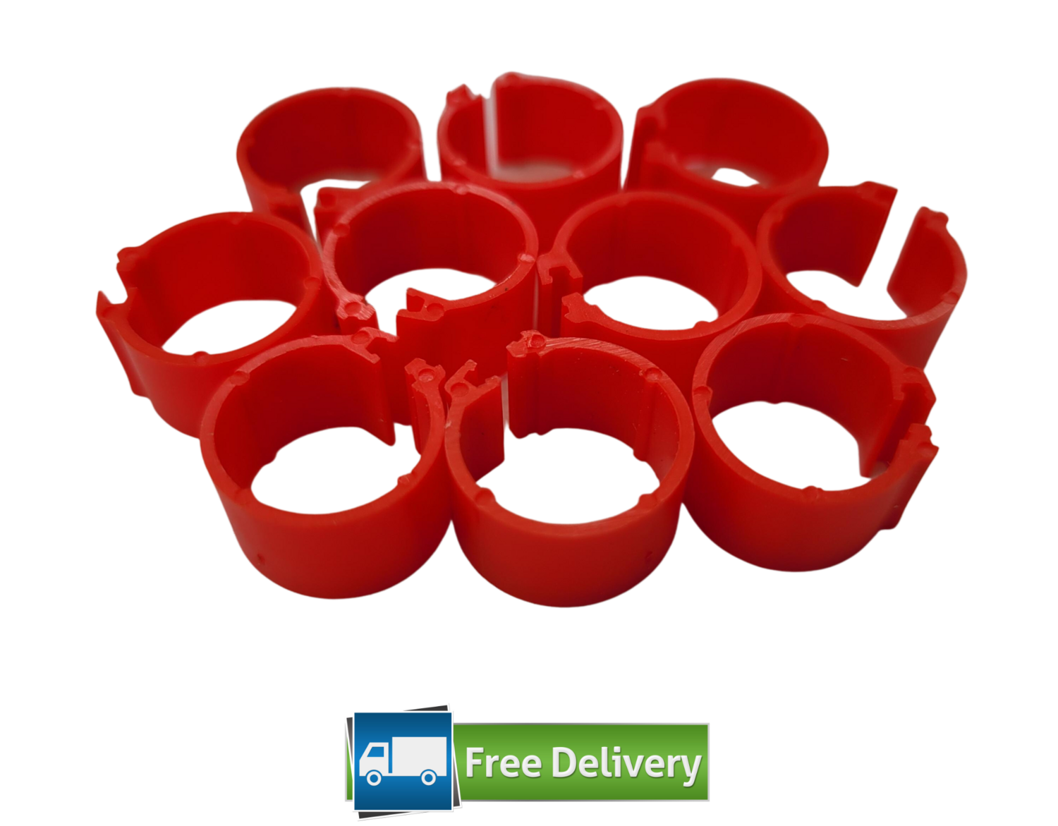 Clip Poultry / Pigeon Leg Rings 8mm (Pack of 10) RED