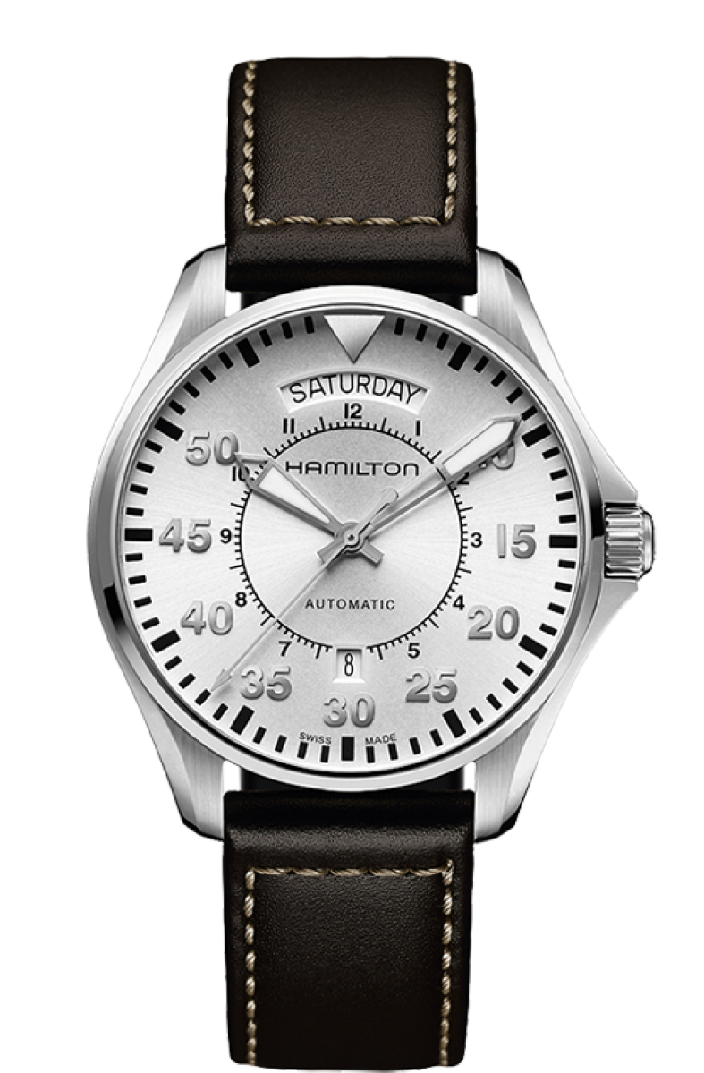 Khaki Silver Dial 42MM Aviation Day Date Automatic H64615555