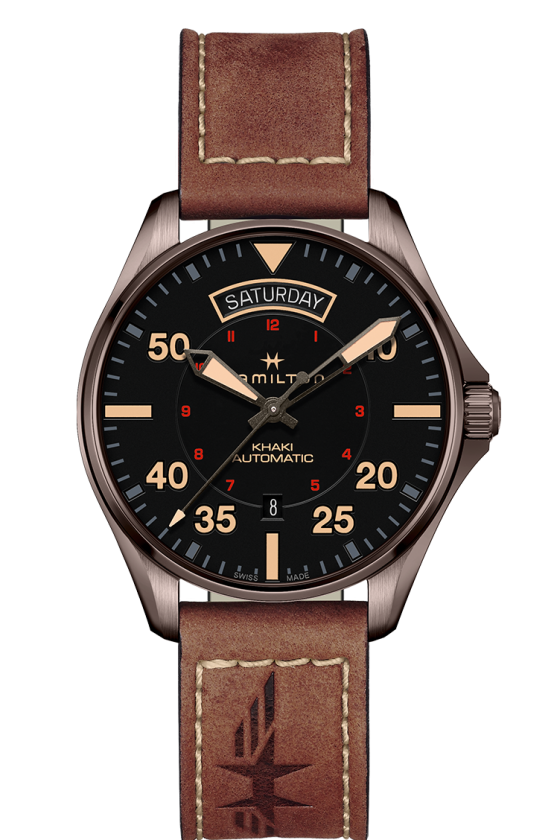 Khaki Aviation Black Dial 42MM  Day Date Automatic H64605531