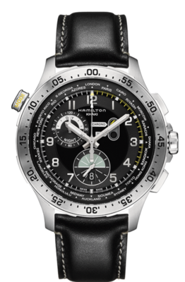 Khaki Aviation Black Dial 45MM Worldtimer Chronograph Quartz H76714735