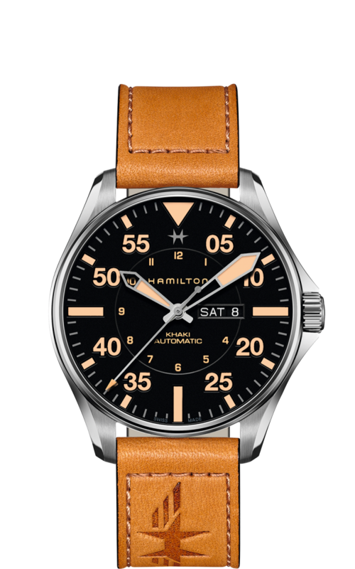 Khaki Aviation Black Dial 46MM Pilot Day Date Automatic H64725531