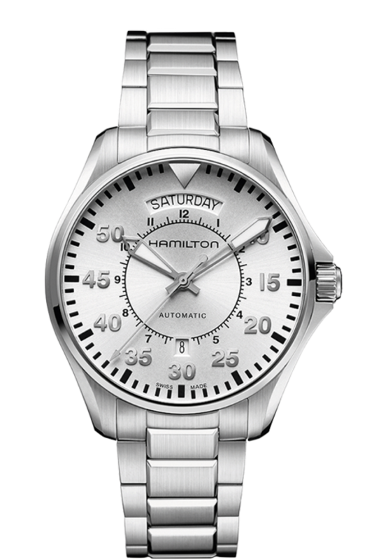 Khaki Silver Dial 42MM Aviation Day Date Automatic H64615155
