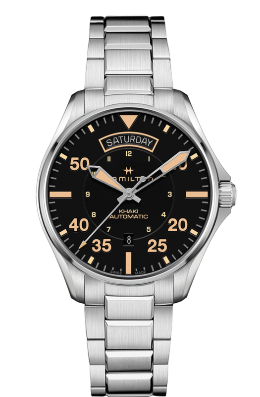 Khaki Aviation Black Dial 42MM Day Date Automatic H64645131