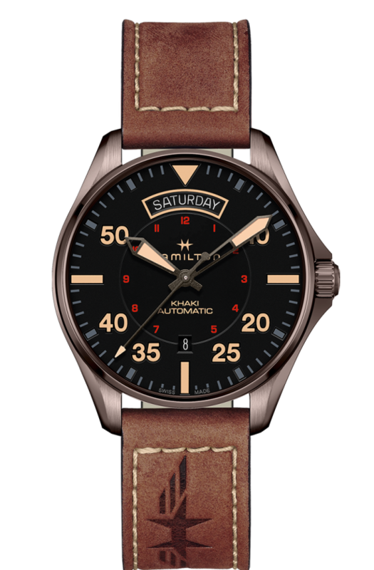 Khaki Aviation Black Dial 42MM  Day Date Automatic H64605531