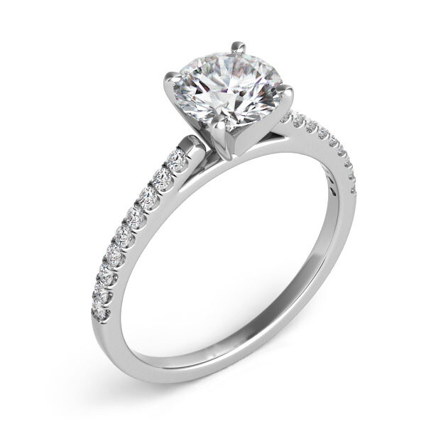 Four Prong Cathedral Pave Ring, Material: 14 KT White Gold