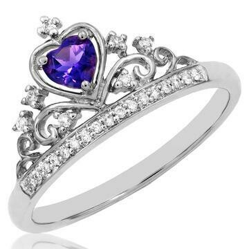 Amethyst and Diamond Tiara Ring in 14KT Gold